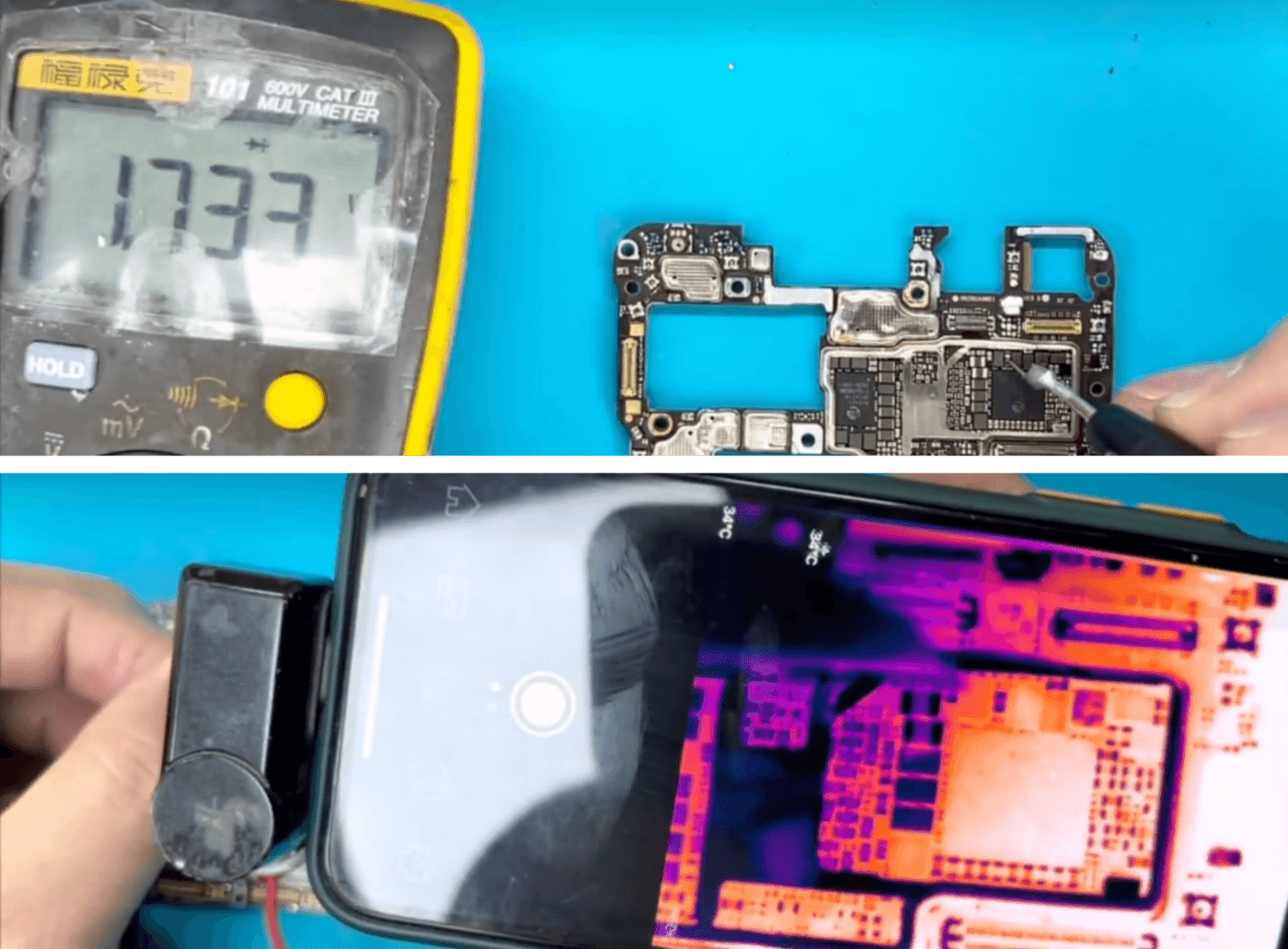 reparación huawei mate 40 pro dañado por caída 09 Multímetro y cámara termográfica
