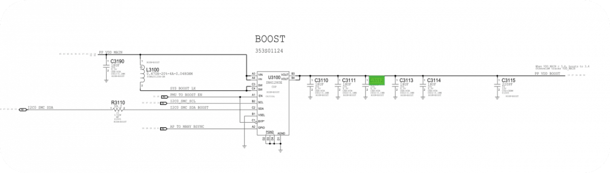 iphone x non può avviare causato da danni al condensatore boost Schema C3112