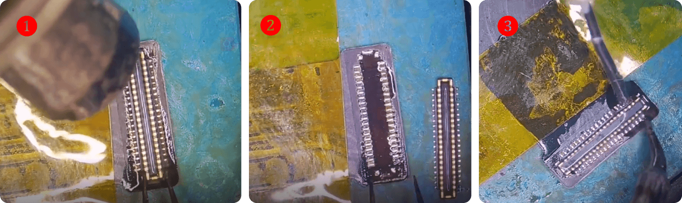réparation des dommages causés par l'eau sur le huawei mate 40 pro S'occuper du connecteur de la petite carte