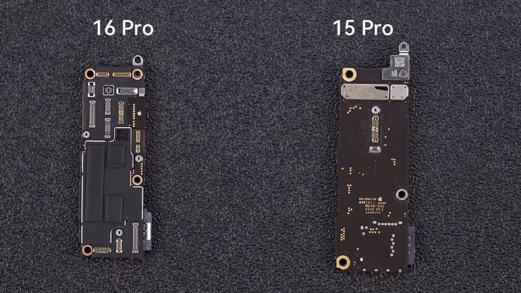 teardown dell'iphone 16 pro di apple: alla scoperta delle ultime innovazioni e modifiche scheda madre iphone 15 pro vs scheda madre iphone 16 pro