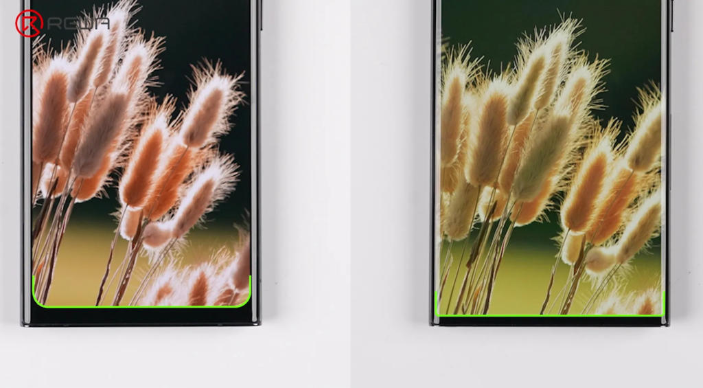 the evolution of samsung aftermarket screens: from incell lcd to advanced 1:1 oled Comparison of two smartphone screens showing the thicker bottom chin on the left versus the narrower chin on the right