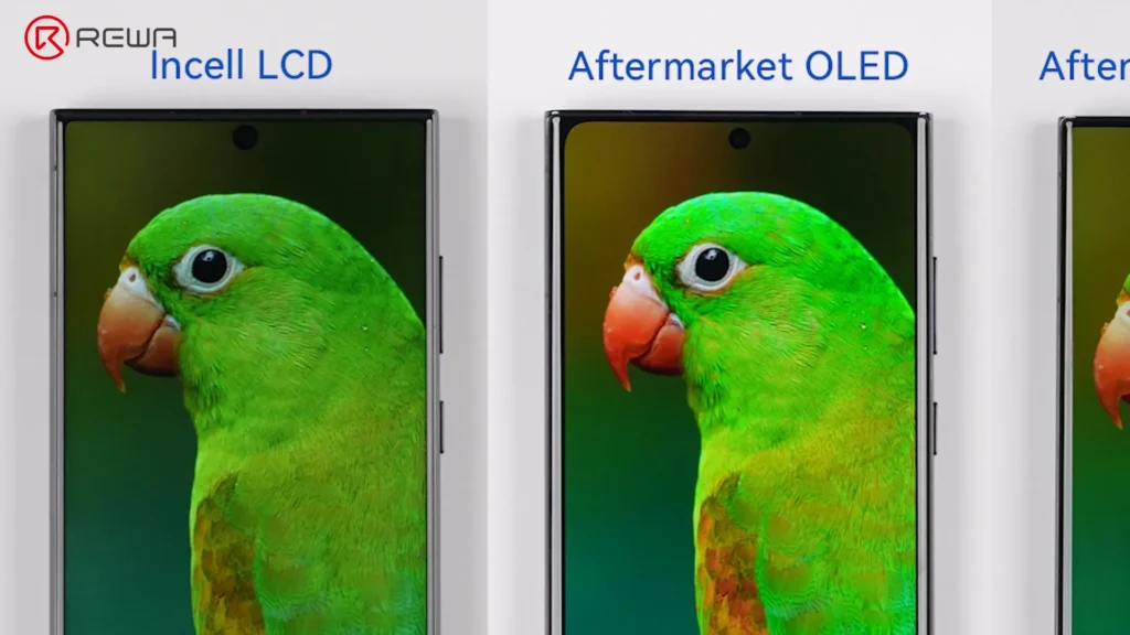 the evolution of samsung aftermarket screens: from incell lcd to advanced 1:1 oled Comparison of Incell LCD and Aftermarket OLED screens, showing the OLED's thinner bezels and more vibrant colors