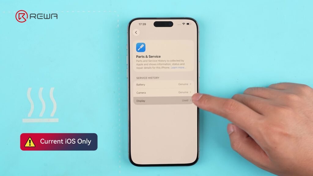 solucionar el mensaje de pieza desconocida en iPhone usando piezas compatibles con diagnóstico Pantalla de Piezas y servicio del iPhone que muestra las piezas reconocidas con una etiqueta de advertencia que dice Solo iOS actual
